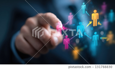 Corporate Networking Concept with Digital People Icons and Arrows 131788830