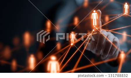 Business Strategy Visualization with Neon Human Icons and Connecting Arrows 131788832