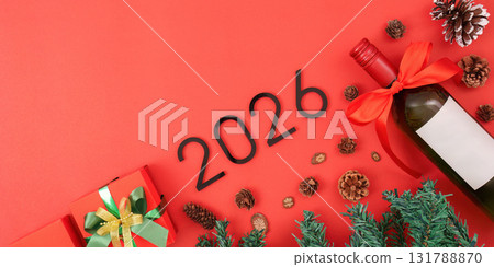 Elegant Christmas 2026 Celebration with Wine and Gifts 131788870