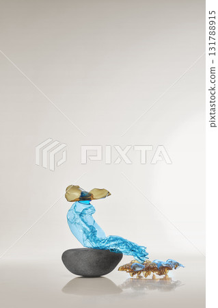 Abstract sculpture made of plastic waste forming wave shape 131788915