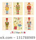 Christmas illustration card set with Nutcrackers on a background New year illustration. 131788989