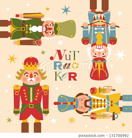 Christmas illustration card with Nutcrackers portrait on background New year illustration. 131788992