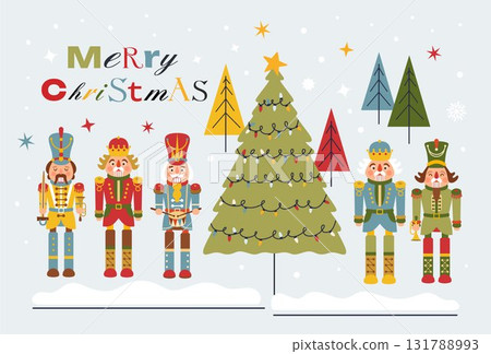 Christmas illustration card with Nutcrackers on a background New year illustration. Christmas illustration card with Nutcrackers on a background New year illustration. 131788993
