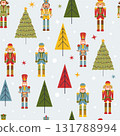 Seamless Christmas Pattern with Nutcrackers in Vector on light blue background. 131788994