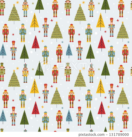 Seamless Christmas Pattern with Nutcrackers in Vector on light blue background. Seamless Christmas Pattern with Nutcrackers in Vector on light blue background. 131789000