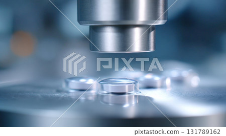 Closeup of pharmaceutical machine sealing vial during vaccine production. medical manufacturing process showing precision technology and hope for healthy future Closeup of pharmaceutical machine sealing vial during vaccine production. medical manufacturing process showing precision technology and hope for healthy future 131789162