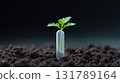 Green sprout growing from transparent medical capsule in rich soil. Hopeful representation of natural medicine, herbal supplements, organic growth, and alternative healthcare 131789164