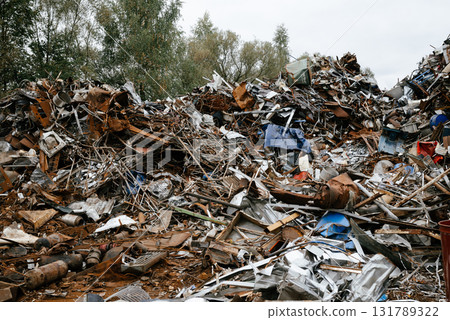 Pile of Scrap Metal in Recycling Yard Pile of Scrap Metal in Recycling Yard 131789322