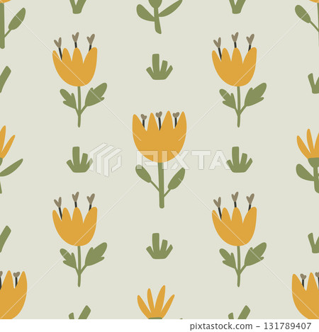 Cute Ditsy Floral Seamless Pattern. Yellow color Cute Ditsy Floral Seamless Pattern. Yellow color 131789407