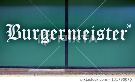 Szczecin, Poland. 16 July 2025. Urban landscape. Sign with the inscription: Burgermeister. 131790070