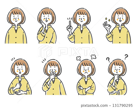 Female illustration set with various facial expressions, upper body, vector 131790295