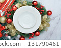 Christmas Background with Decorative Plate and Ornaments 131790461