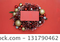 Christmas Background with Decorative Wreath and Ornaments 131790462