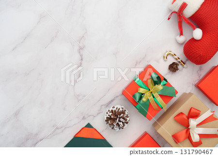 Christmas Gift Background with Presents and Decorations 131790467