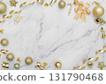 Golden Christmas Background with Ornaments and Ribbons 131790468