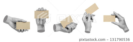 Set of gray hand contemporary art style holding craft business card isolated on transparent background Set of gray hand contemporary art style holding craft business card isolated on transparent background 131790536