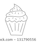 Cupcake Doodle Line Art Design. Isolated. Vector graphic line illustration. Cupcake Cartoon Illustration In Black Color Illustration for beauty salon, cosmetic store, makeup design. 131790556