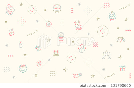 Beige background material with cute geometric patterns for Christmas: Pastel-colored Christmas patterns perfect for December Beige background material with cute geometric patterns for Christmas: Pastel-colored Christmas patterns perfect for December 131790660