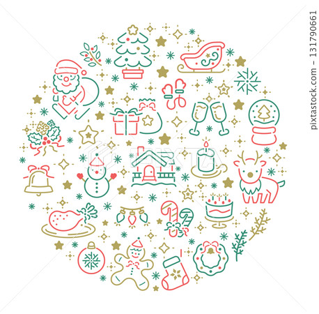 Colorful and stylish iconic Christmas symbol illustrations: marks, ornaments, cards, etc. 131790661