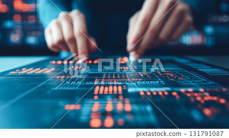 Hands adjusting components on prototype circuit board, showcasing technology 131791087