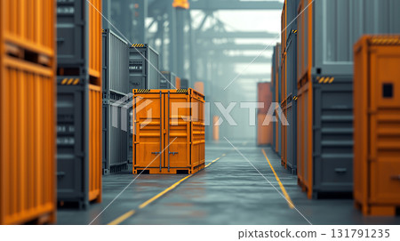 Sturdy cargo containers stacked in busy port, showcasing industrial efficiency Sturdy cargo containers stacked in busy port, showcasing industrial efficiency 131791235