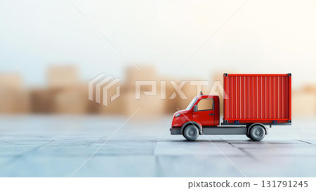 red cargo truck with container on blurred background, symbolizing delivery red cargo truck with container on blurred background, symbolizing delivery 131791245