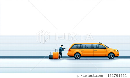 traveler with luggage hails orange taxi at airport terminal 131791331