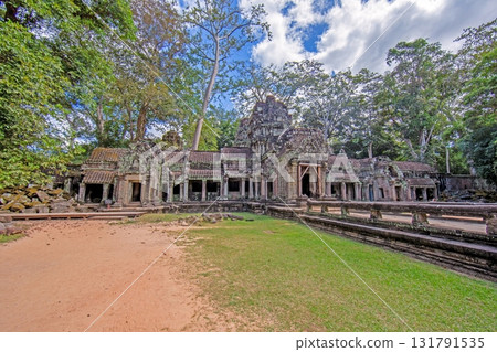 Ancient Ta Prohm temple stone carvings Cambodia 131791535