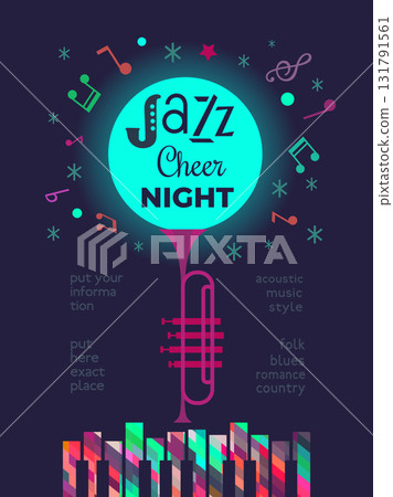 Winter Season Holidays Live Music event vector poster template. Piano, music notes cartoon illustration. Christmas Tunes, Jazz Cheer Night celebration, Festive Jazz Live Music performance background 131791561