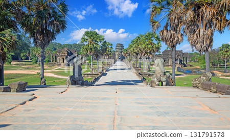 Ancient stone causeway to Angkor Wat temple Cambodia 131791578