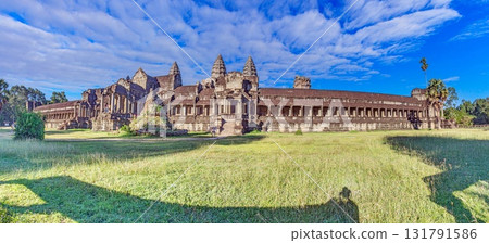 Panoramic view of Angkor Wat temple under blue sky Cambodia Panoramic view of Angkor Wat temple under blue sky Cambodia 131791586