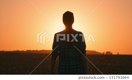 A Stunning Silhouette Set Against the Beauty of a Vibrant Sunset in a Peaceful Field A Stunning Silhouette Set Against the Beauty of a Vibrant Sunset in a Peaceful Field 131791664