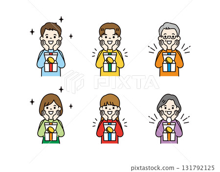 一組不同年齡層的男性和女性的上身向量插圖，他們對積分減少感到滿意 131792125