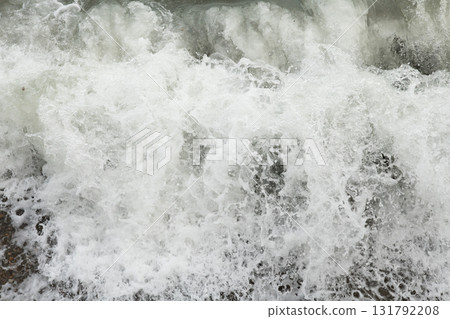 beautiful wave on sea at storm at cloudy day. close up. top view 131792208