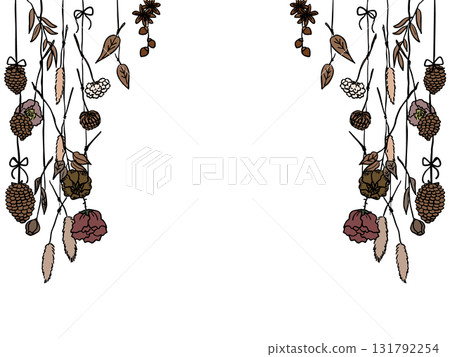 Autumn frame of dried flowers and dead leaves, decorative, stylish, natural 131792254