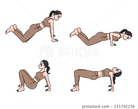 一組女性伸展、手寫、運動的插圖 131792256