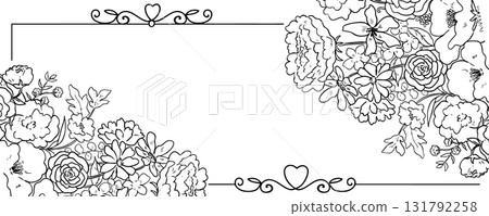 Stylish line drawing flower and plant frame, invitation, wedding 131792258