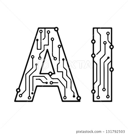 AI Circuit Board Letters. Circuit Board Artificial Intelligence Text. 131792503