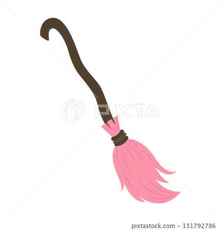 halloween witch broom, flat style 131792786