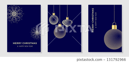 Merry Christmas and Happy New Year greeting card set. Minimal modern design for cards, banner, poster, cover, web, templates. Vector illustration Merry Christmas and Happy New Year greeting card set. Minimal modern design for cards, banner, poster, cover, web, templates. Vector illustration 131792966