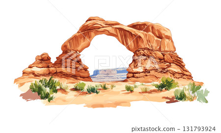 Arches National Park. Arches National Park hand drawn watercolor illustration 131793924