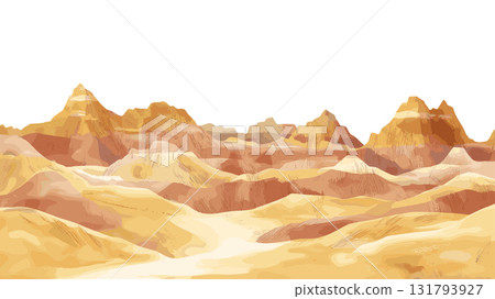 Badlands National Park. Badlands National Park hand drawn watercolor illustration 131793927