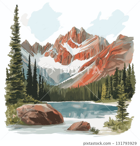 Banff National Park. Banff National Park hand drawn watercolor illustration Banff National Park. Banff National Park hand drawn watercolor illustration 131793929