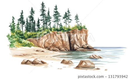 Bay of Fundy. Bay of Fundy hand drawn watercolor illustration Bay of Fundy. Bay of Fundy hand drawn watercolor illustration 131793942