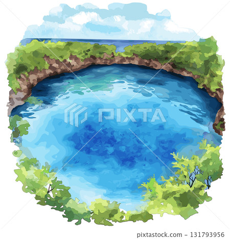 Blue Hole in Jamaica. Blue Hole in Jamaica hand drawn watercolor illustration Blue Hole in Jamaica. Blue Hole in Jamaica hand drawn watercolor illustration 131793956