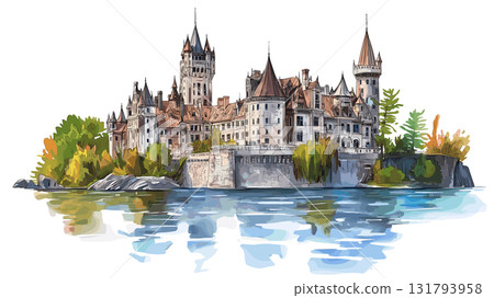 Boldt Castle. Boldt Castle hand drawn watercolor illustration 131793958