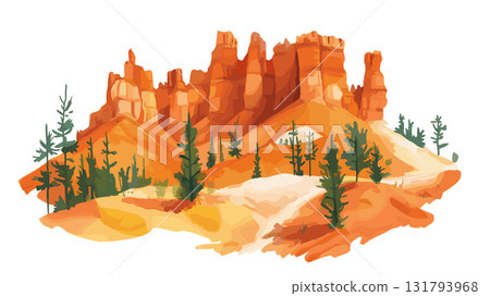 Bryce Canyon National Park. Bryce Canyon National Park hand drawn watercolor illustration 131793968