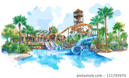 Busch Gardens. Busch Gardens hand drawn watercolor illustration 131793970