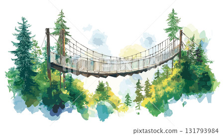 Capilano Suspension Bridge Park. Capilano Suspension Bridge Park hand drawn watercolor illustration 131793984