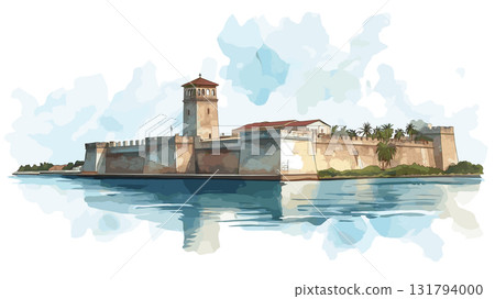 Castillo de San Marcos. Castillo de San Marcos hand drawn watercolor illustration 131794000